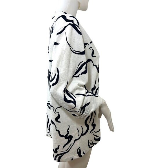 FDJ French Dressing Jeans Tunic Top XL White Navy Abstract Pattern Swirls Artsy - Picture 4 of 11